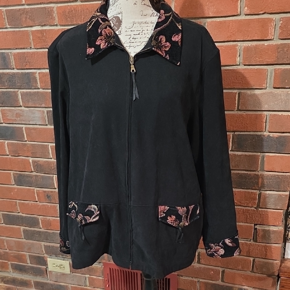Susan Graver Black Jacket with Pink Floral Accents